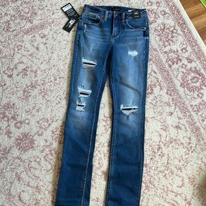 Silver Jeans BEAU GIRLFRIEND FIT Mid Rise Distressed Straight Leg Jeans W24 L31